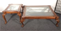 Pair of Glass Top Queen Ann Coffee Tables