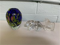 Heavy Glass Vase and 2 paperweights