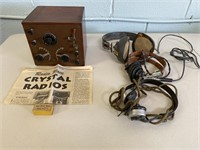 Antique Crystal Radio and Headphones