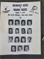 Milwaukee Bucks vs Pacers 1977 program