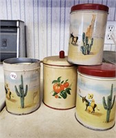 Vintage Metal Canisters (4 in lot, 1 without lid)