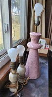 Pink 1960s table lamp, ceramic base,  26" tall
