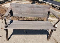 Wood park bench with metal frame arms & legs