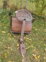 Vintage lawn roller with seat, pull behind