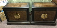 Vintage Pair Bernhardt Ming Burl Wood Nighstands