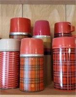 Red plaid thermos collection, set of 6
