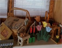 Wooden tulips, painted baskets, decor