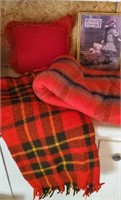 Plaid blankets, throw pillow, Coca-Cola picture