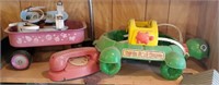 Toy lot, wagons, telephone, skates