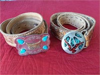 VINTAGE TURQUOISE BUCKLES AND LEATHER TOOLED BELTS