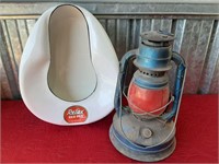 VINTAGE DIETZ LANTERN AND COOL BED PAN