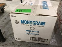 One Box of Monogram 9''  White Paper Plates
