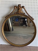 Round Antique Wood Carved Mirror