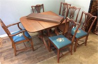 VTG. DROP LEAF DINING TABLE & 6 CHAIRS