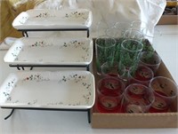 HOLIDAY DRINKING GLASSES, 3-TIER SERVING TRAYS