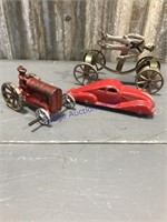 Iron tractor, iron car, tin cart w/ sailor toys