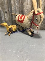 Cloth covered wind-up toys--donkey, goose