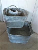 TWO GALVANIZED WASH TUBS AND WATERING CAN