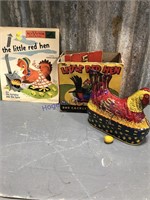 Little Red Hen tin toy w/ box, RCA record