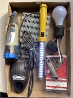 LED work light, cordless Dremel tool with charger