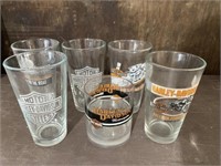 Assorted Harley-Davidson drinking glasses and