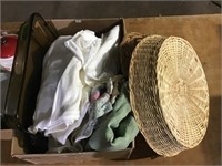 Baskets, linens, bowls 2 boxes