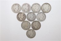 Group of (10) Silver Barber Quarters