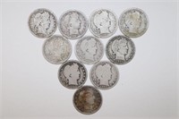 Group of (10) Silver Barber Quarters