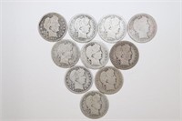 Group of (10) Silver Barber Quarters