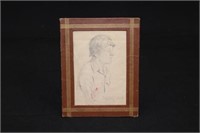 Framed WWII pencil drawing of U.S. soldier.