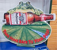 Original Budweiser frog w/ holder 28" x 33"