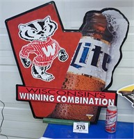 Badgers sign 26" x 29" w/ holder & can of '94 ...