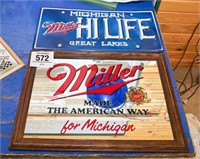 Miller mirror 16" x 23" & metal WI license plate