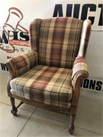 Plaid wing back chair