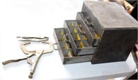 old 4 drawer metal cabinet- formerly brass