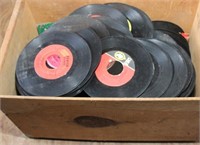 wooden crate full with 100's of 45 records