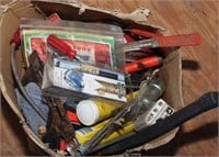 plastic crate with asstd tools; box of asstd tools
