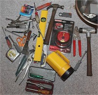 Box lot asstd hand tools, lg SS bowl w/tools