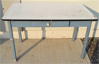 Antique Porcelain / Enamel Top Table With Drawer