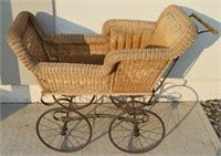 Antique Victorian Padded Wicker Stroller