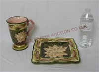 222 Fifth Poinsettia Snack Plate & Mug / Cup
