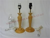 Wood Table Lamps ~ Pair ~ Both Power On