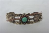 Vintage IH Coin Silver & Turquoise Cuff Bracelet