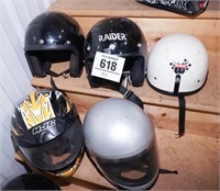 Helmets (5) - 1 is XS, 3 are S, 1 is unmarked