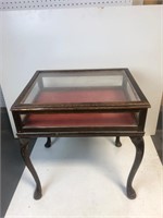 Wood and Glass display case w/ red velvet interior