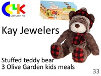 Stuffed teddy bear plus 3 Olive Garden kids meals