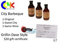 3 assorted bottles City Barbeque sauce, $20 Grilli
