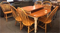 Oak with White Base Table and 6 Chairs