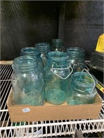 Ball Green Glass Jars some with glass lids