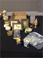 Figurines, mini pictures, frogs and misc flat of